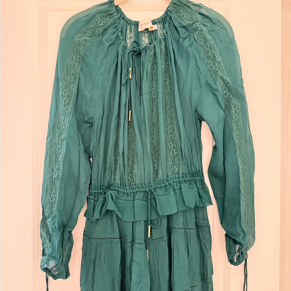 Zimmermann Teal Long Sleeve Dress